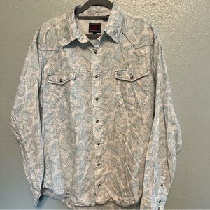ROPER Pearl Snap Blue PAISLEY Print Button Up SHIRT 
Men XL Western/Topstitching